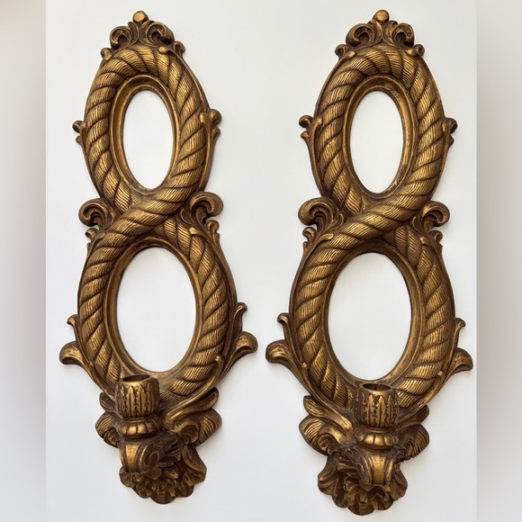 Vintage Other - VTG Gold Universal Statuary Corp Wall Sconces Candle Holder Made in USA 1971